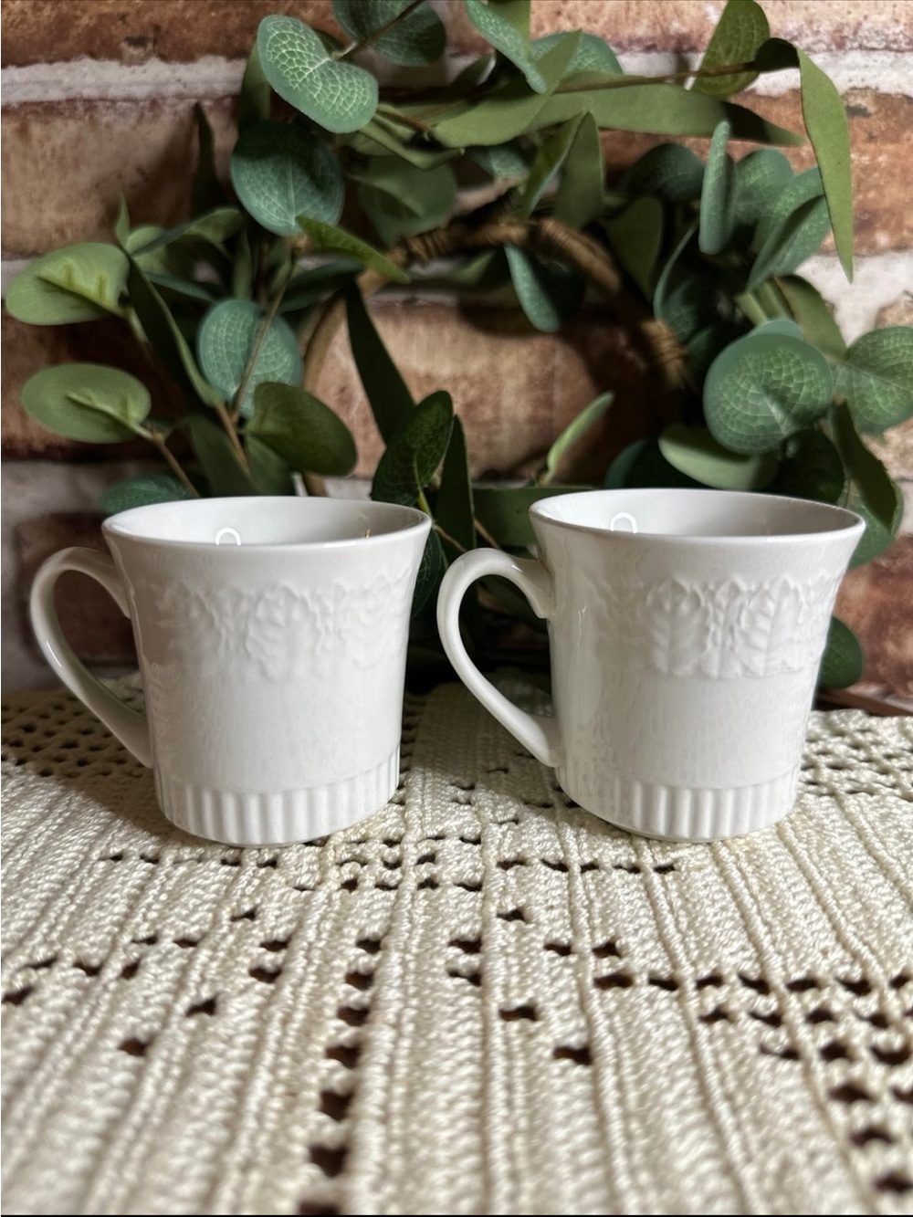 Vintage Ironstone Pontesa Alfar Etrusco Acanthus Spain Espresso Cups Set of 2